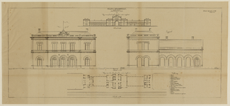 217582 Aanzichten van de voor- en zijgevel van het stationsgebouw van de Staatsspoorwegen te Utrecht, met aanzicht en ...